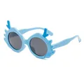 Cute light blue children's sunglasses with cartoon dragon horns and UV protection lens. - Blue Frame Black Grey Lens (EQ4908)