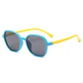 Durable kids polarized sunglasses featuring blue frames and yellow silicone temples - Blue Frame Gray Lens