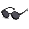 Fashionable round polarized children's sunglasses with black frames and wavy temples - Bright Black