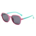 Trendy pink and cyan polygonal polarized sunglasses for kids with UV protection lenses - Pink Frame Dark Grey Lens