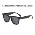 Gafas de sol retro con montura negra y lentes gris oscuro con tachuelas - Montura Negra Brillante Lente Gris Negro (C1)