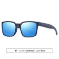 Sporty cycling sunglasses featuring a sand blue frame and blue mirrored UV400 lenses - C7 Sand Blue Frame Ice Blue Lens