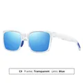Modern sports cycling sunglasses with a transparent frame and blue mirror lenses - C9 Sand Transparent Frame Ice Blue Lens