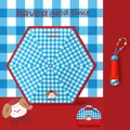 Mini 5-fold sun umbrella with blue checkered puppy pattern and matching carry bag - 5-Fold 6-Rib Puppy (YF-W2026003) / Blue Plaid