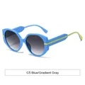 Lunettes de soleil géométriques bleues oversize avec verres dégradés gris pour femmes - Monture Bleue Dégradé Gris