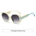 Lunettes de soleil polygonales beiges avec verres dégradés gris et détails bleus - Monture Beige Verre Gris Dégradé