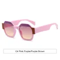 Trendy polygonale vierkante zonnebril voor dames met een roze en paars montuur - Roze Paars Frame Paars Bruine Lens
