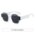 Trendsetting white polygonal square sunglasses with gray and black accents for women - White Frame Black Gray Lens