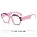 Trendy pink polygonal square frame glasses with purple accents and clear lenses. - Pink Purple/Clear (Anti-Blue)