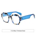 Trendy blue tortoise shell polygonal sunglasses with clear lenses and blue temples. - Blue Tortoise/Clear (Anti-Blue)