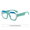 Stylish green and blue tricolor polygonal glasses frames for women with clear lenses - Green Blue/Clear (Anti-Blue)