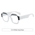 Modern white and gray polygon square frame glasses with clear lenses and UV protection - C14 White/Clear
