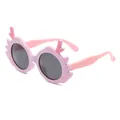 Cute pink children's sunglasses featuring decorative dragon horns for UV protection - Purple Frame Black Grey Lens (EQ4908)