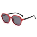 Kids stylish polarized sunglasses with red polygon frame and black temples UV protection - Red Frame Dark Grey Lens