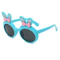 Blue children's polarized sunglasses featuring glittery bunny ears and pink bows - Rabbit Ears Bow Style (23010) / Blue Frame Gray Lens