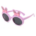 Adorable pink children's polarized sunglasses with glittery rabbit ears and pink bows - Rabbit Ears Bow Style (23010) / Purple Frame Grey Lens