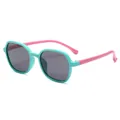 Polarized kids sunglasses featuring soft silicone teal frame and pink temples for UV protection - Green Frame Grey Lens