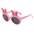 Cute pink children's sunglasses with bunny ears and bows, polarized TPEE material. - Rabbit Ears Bow Style (23010) / Pink Frame Dark Grey Lens