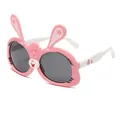Cute pink rabbit cartoon sunglasses for kids with durable soft TPEE silicone frame - Rabbit Style (EQ4903) / Pink Frame Dark Grey Lens