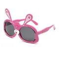 Adorable pink bunny-shaped sunglasses for girls, flexible TPEE frame with UV protection - Rabbit Style (EQ4903) / Rose Red Frame Grey Lens