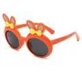 Cute orange kids sunglasses with rabbit ears and yellow decorative bows for girls - Rabbit Ears Bow Style (23010) / Orange Frame Black Grey Lens