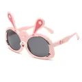 Cute pink bunny-shaped children's sunglasses made of soft TPEE silicone for girls - Rabbit Style (EQ4903) / Light Pink Frame Grey Lens