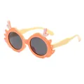 Cute orange cartoon dragon horn sunglasses for kids with round dark UV protective lenses - Orange Frame Black Grey Lens (EQ4908)