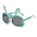 Adorable mint green rabbit-shaped cartoon sunglasses for kids with soft and durable TPEE frame - Rabbit Style (EQ4903) / Green Frame Grey Lens