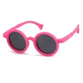 Rose red round children's sunglasses with soft silicone frame and UV protection. - Rose Red