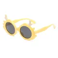Cute yellow children's sunglasses featuring a cartoon dragon horn design for UV protection - Yellow Frame Black Grey Lens (EQ4908)