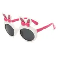 Cute white children's polarized sunglasses with pink rabbit ears and bow detail - Rabbit Ears Bow Style (23010) / White Frame Dark Grey Lens