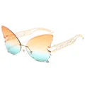 Gafas de sol de mariposa sin montura con patillas metálicas huecas y lentes degradadas - Marco Dorado Lente Amarillo Verde