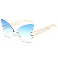 Gafas de sol de mariposa sin montura con lentes degradadas azules y varillas de metal. - Marco Dorado Azul Degradado