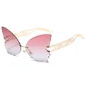 Gafas de sol de mariposa sin montura degradado rosa con patillas de metal dorado huecas - Marco Dorado Lentes Púrpura Gris