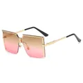 Oversized kids semi-rimless sunglasses with gold metal frame and pink gradient lenses - C6 Gold Frame Tea Pink Lens