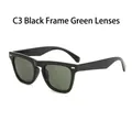 Gafas de sol retro con protección UV, montura negra elegante y cristales verde oscuro - Montura Negra Brillante Lente Verde (C3)