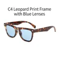 Gafas de sol retro clásicas de leopardo con lentes azules y tachuelas plateadas - Montura Leopardo Lente Azul (C4)
