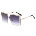 Lunettes de soleil carrées surdimensionnées pour femmes avec verres dégradés violets et or - Cadre Doré Gris Dégradé