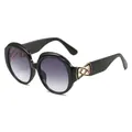 Oversized retro round black sunglasses with gradient gray lenses and gold decor - Round Style (C1) / Black Frame Black Grey Lens
