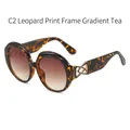 Oversized vintage round leopard print sunglasses for women featuring gradient brown lenses - Round Style (C2) / Tortoise Frame Brown Gradient