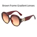 Fashionable C3 oversized round sunglasses with brown frames and gradient brown lenses - Round Style (C3) / Tea Frame Gradient Tea
