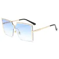 Lunettes de soleil carrées à demi-monture avec verres dégradés bleus et monture dorée. - Cadre Doré Bleu Dégradé