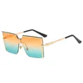 Oversized kids rimless sunglasses with orange teal gradient lens and gold metal frame - C8 Gold Frame Yellow Green Lens
