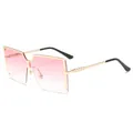 Lunettes de soleil carrées oversize à demi-monture dorée et verres dégradés roses - Cadre Doré Rose Dégradé