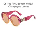 Oversized round sunglasses with C5 pink and yellow gradient frame and champagne lenses - Pink & Yellow Gradient Frame Champagne Lens