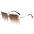 Lunettes de soleil carrées oversize demi-cerclées avec verres dégradés marron et monture dorée - Cadre Doré Thé Dégradé