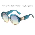 Stylish oversized round sunglasses for women with blue and yellow gradient lenses - Blue & Yellow Gradient Frame Gray Yellow Lens