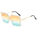 Lunettes de soleil carrées oversize avec verres dégradés orange et bleu et monture dorée. - Monture Dorée Verre Jaune Vert