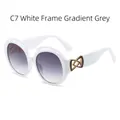 Stylish retro round frame sunglasses for women, white frame with gradient grey lenses - White Frame Gradient Grey
