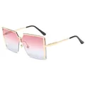 Lunettes de soleil carrées dégradées roses avec monture métal dorée tendance chic - Monture Dorée Dégradé Rose Gris